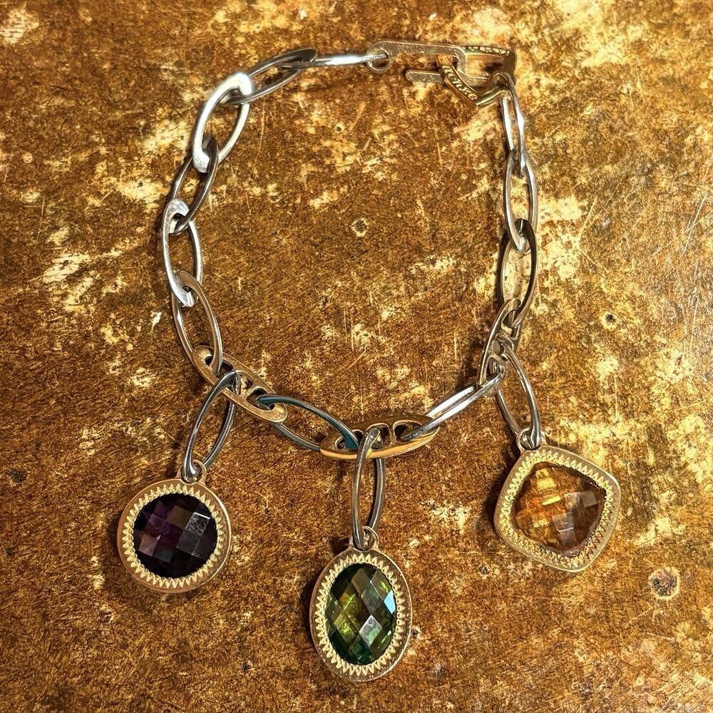 Firenze Two Tone Linked Bracelet w/ Gemstones Made in Italy